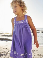 Boden Purple 100% Cotton Embroidered Reef Twirly Dress - Image 1 of 4