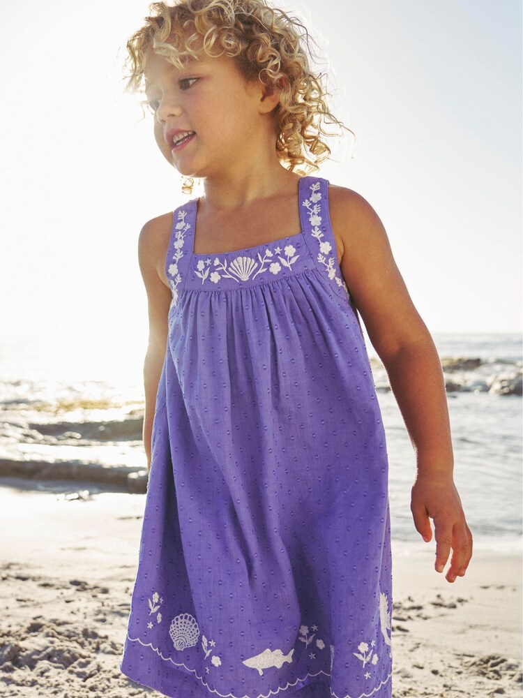Boden Purple 100% Cotton Embroidered Reef Twirly Dress - Image 1 of 4 Boden Purple 100% Cotton Embroidered Reef Twirly Dress - Image 1 of 4