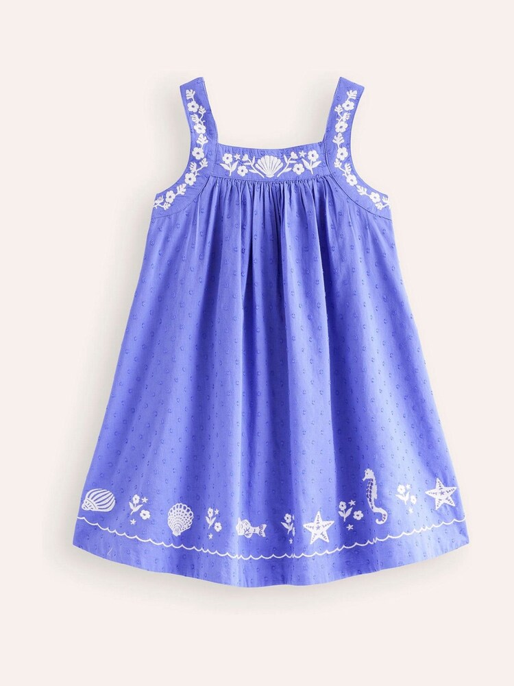 Boden Purple 100% Cotton Embroidered Reef Twirly Dress - Image 2 of 4