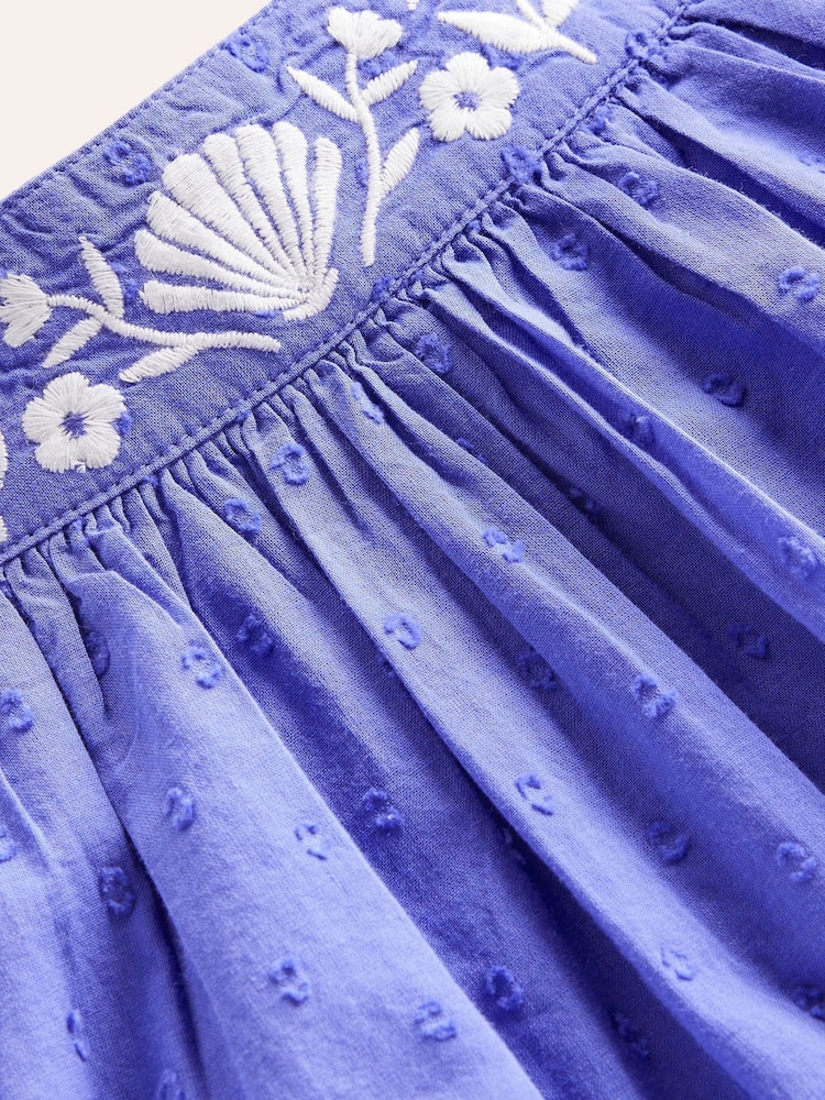 Boden Purple 100% Cotton Embroidered Reef Twirly Dress - Image 4 of 4
