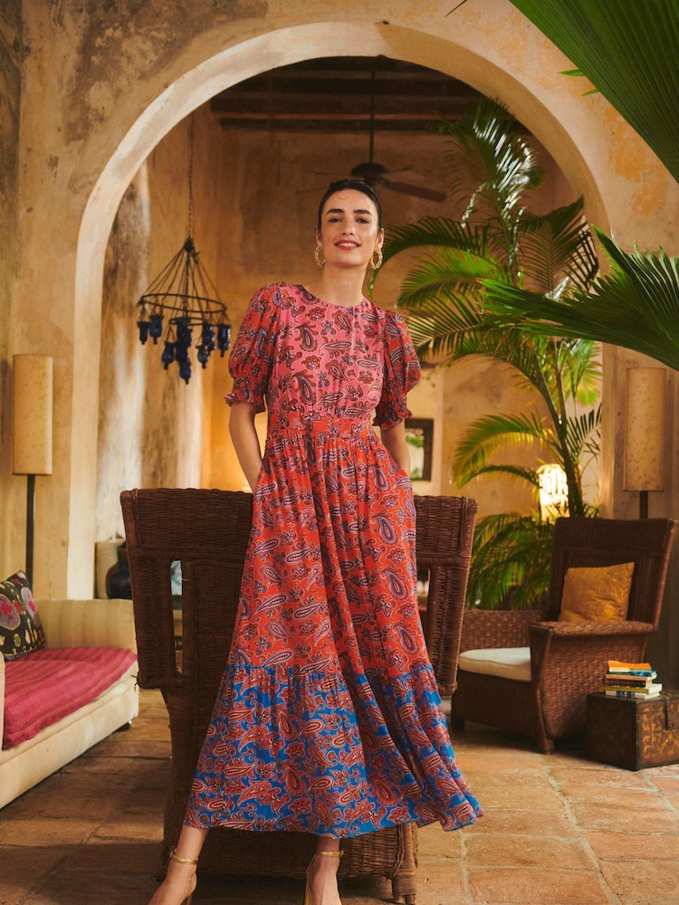 Boden Pink Smocked Cuff Maxi Dress - Image 1 of 6