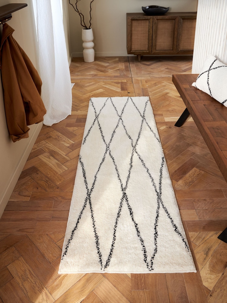 Monochrome Cosy Washable Berber Runner - Image 1 of 5