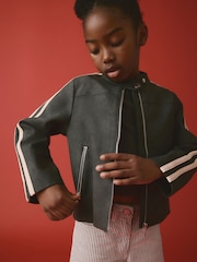 Черный - Байкерская куртка из полиуретана (6-14 лет) - Изображение 1 из 4