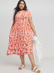 Simply Be Orange Supersoft Pocket Midi Dress - Image 1 of 4