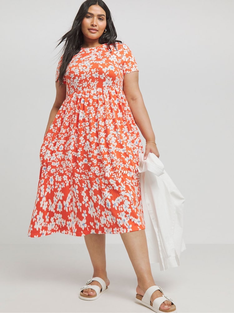 Simply Be Orange Supersoft Pocket Midi Dress - Image 1 of 4