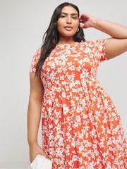 Simply Be Orange Supersoft Pocket Midi Dress - Image 3 of 4