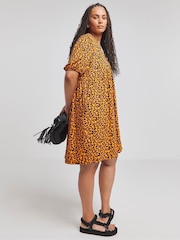 Simply Be Orange Supersoft Leopard Print Smock Dress - Image 1 of 4