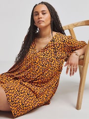 Simply Be Orange Supersoft Leopard Print Smock Dress - Image 2 of 4