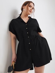 Simply Be Black Button Through Playsuit - Image 1 of 4
