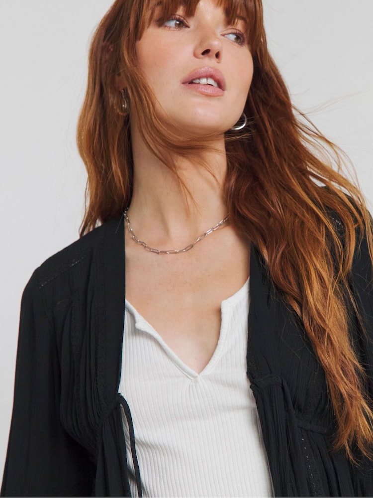 Simply Be Black Embroidered Longline Kimono - Image 4 of 4