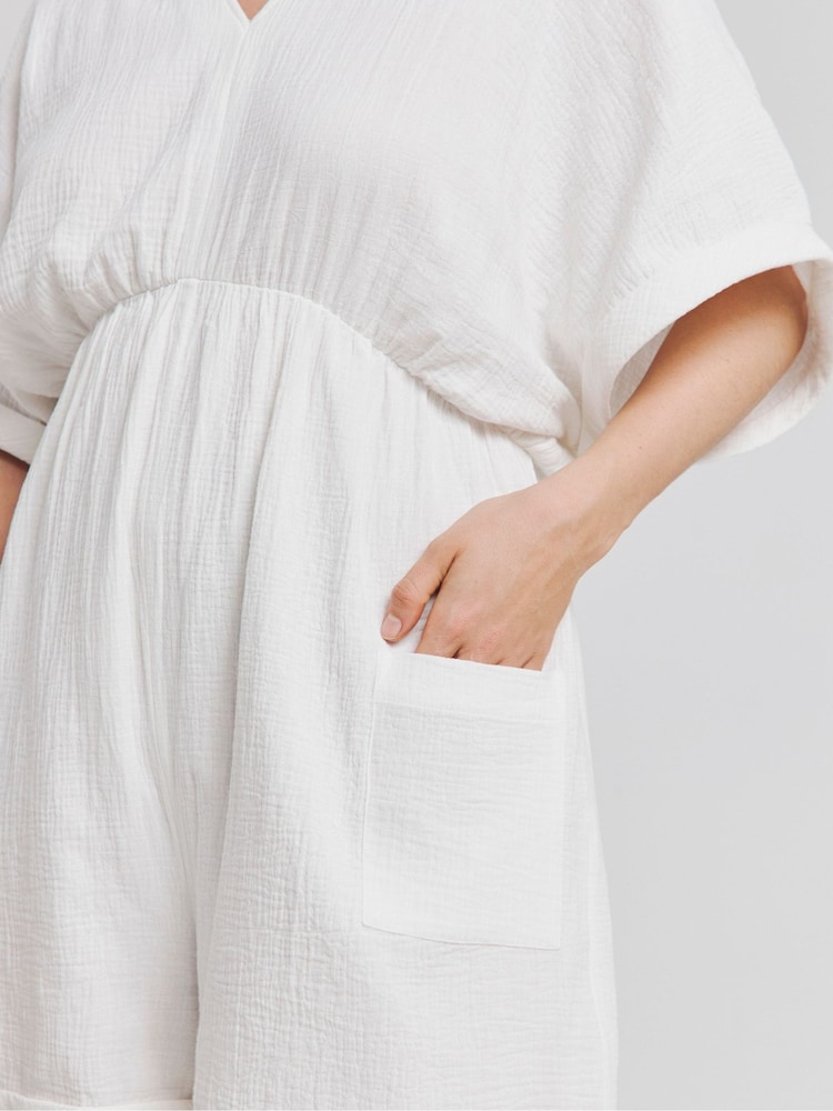 Simply Be White Cheesecloth 100% Cotton Playsuit - Image 4 of 4 Simply Be White Cheesecloth 100% Cotton Playsuit - Image 4 of 4
