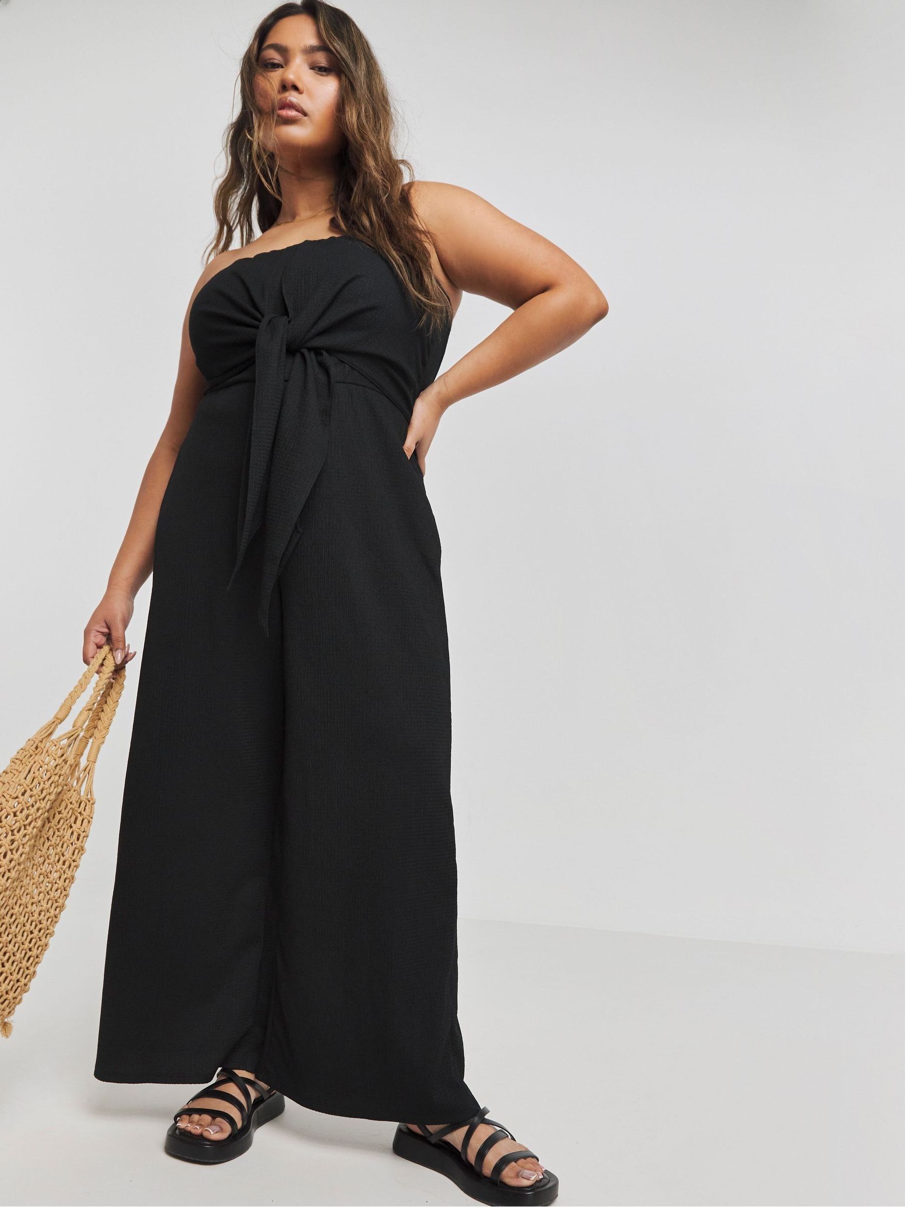 Buy Simply Be Black Textured Jersey Bandeau Jumpsuit from the Next UK online shop