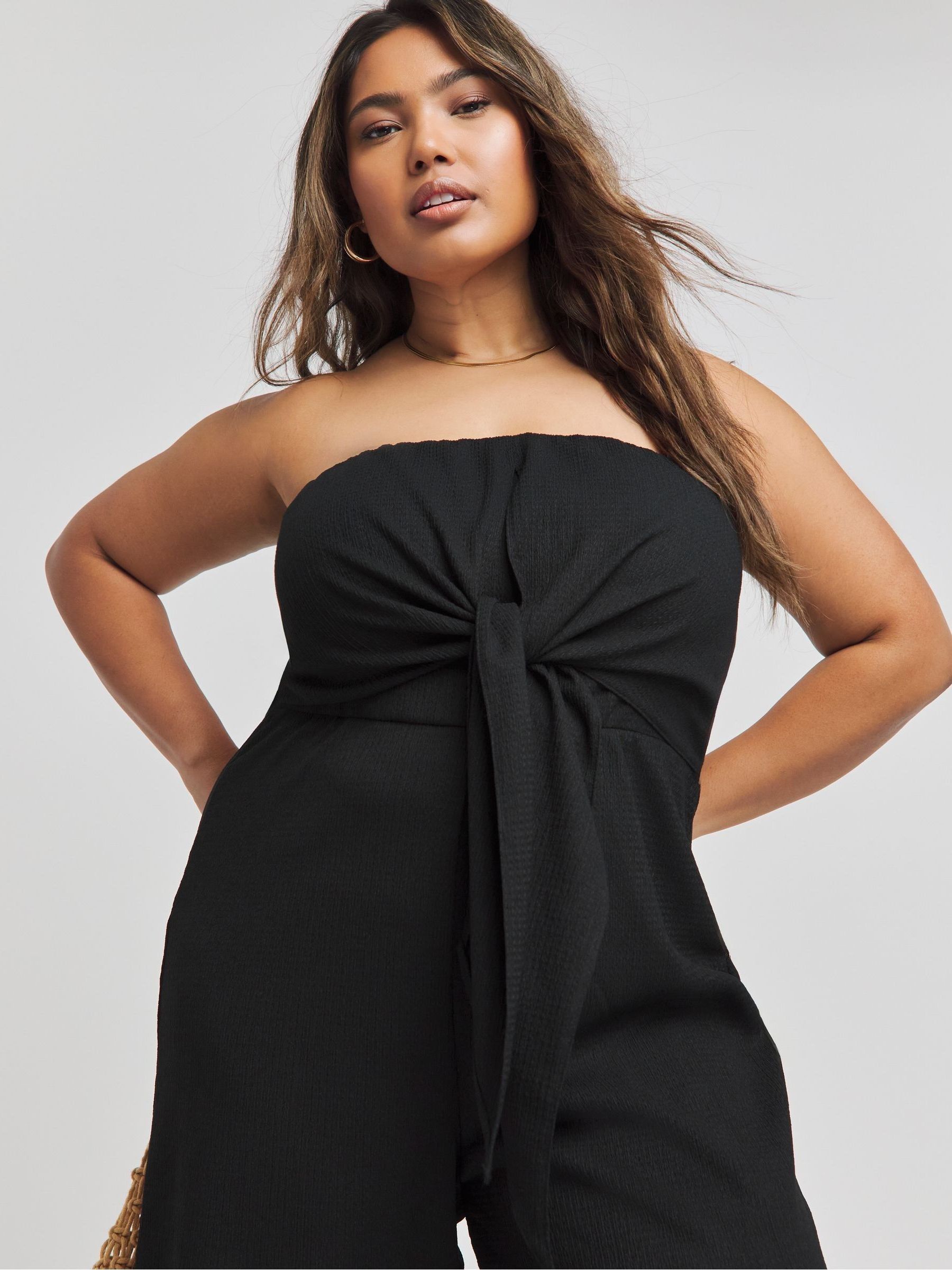 Buy Simply Be Black Textured Jersey Bandeau Jumpsuit from the Next UK online shop