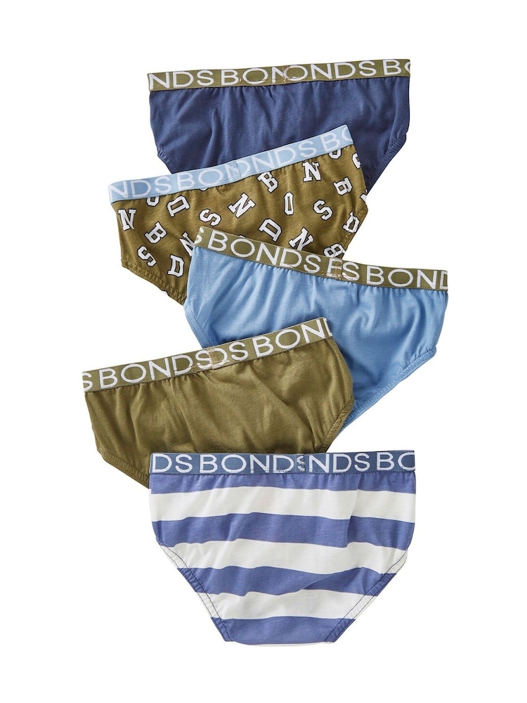 Bonds Green Varsity Letters Logo 100% Cotton Briefs 5 Pack - Image 1 of 2
