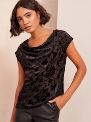 Friends Like These Black Cowl Neck Devore Polka Dot Top - Image 1 of 4