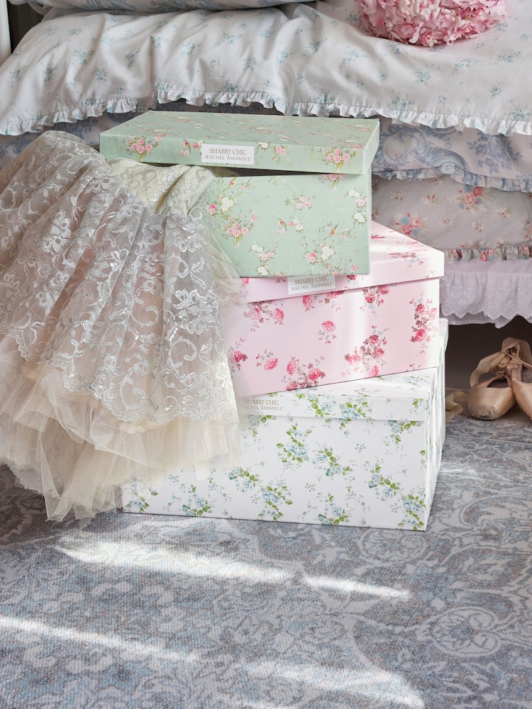 Shabby Chic by Rachel Ashwell® Set of 3 Green/Pink Storage Boxes - Image 1 of 7