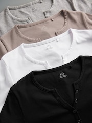 The Set Black/White/Light Grey/Taupe Brown 4 Pack Ribbed Henley Long Sleeve T-Shirts - Image 2 of 9