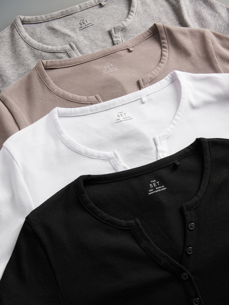 The Set 4 Pack Ribbed Henley Long Sleeve T-Shirts - Bild 2 von 9 The Set 4 Pack Ribbed Henley Long Sleeve T-Shirts - Bild 2 von 9