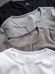 The Set Black/White/Light Grey/Taupe Brown 4 Pack Ribbed Henley Long Sleeve T-Shirts - Image 3 of 9