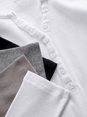 The Set Black/White/Light Grey/Taupe Brown 4 Pack Ribbed Henley Long Sleeve T-Shirts - Image 4 of 9
