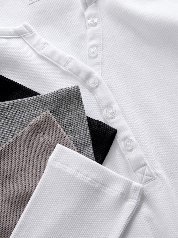 The Set Black/White/Light Grey/Taupe Brown 4 Pack Ribbed Henley Long Sleeve T-Shirts - Image 4 of 9