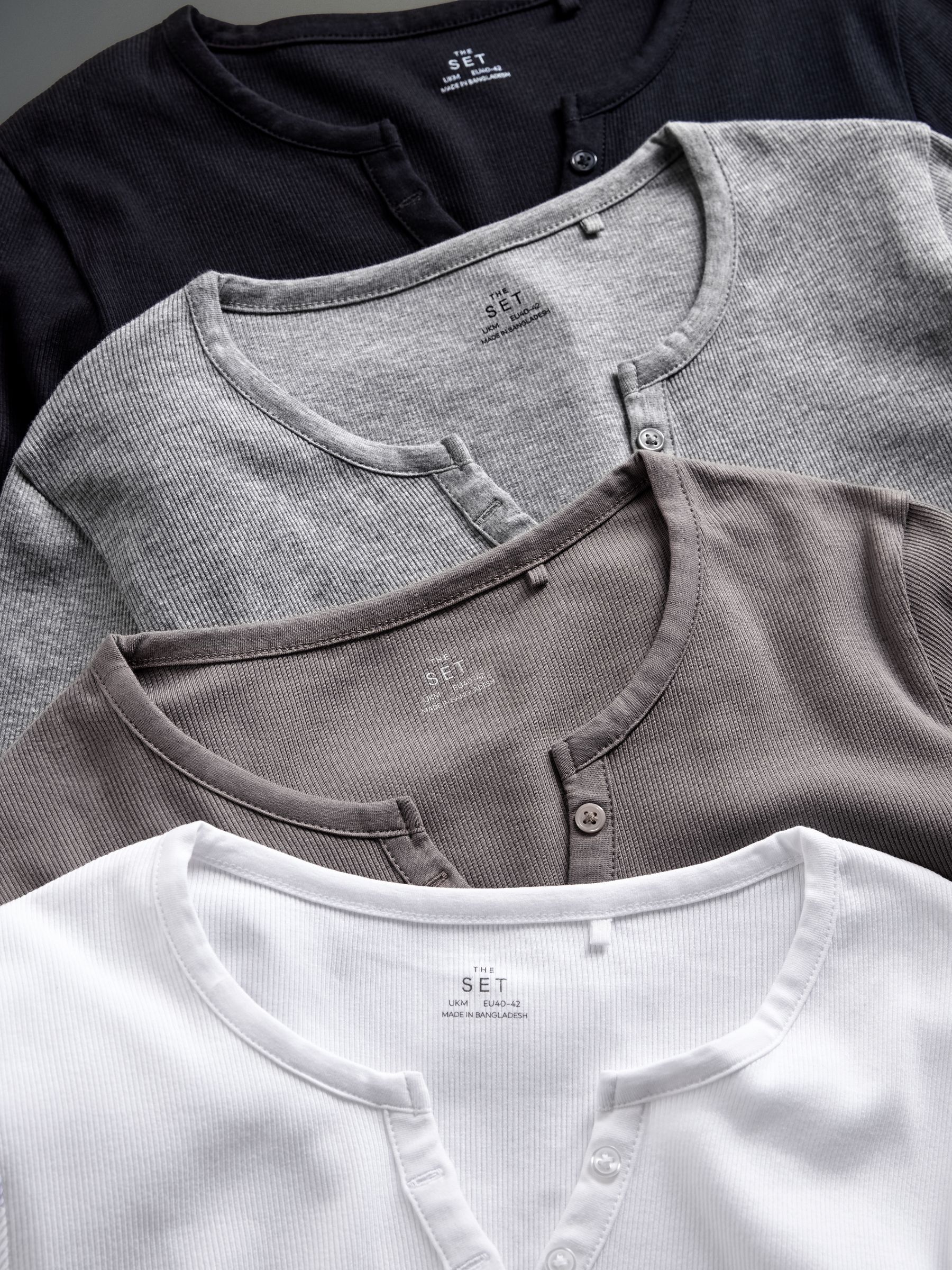 Buy The Set 4 Pack Ribbed Henley Long Sleeve T-Shirts Black/White