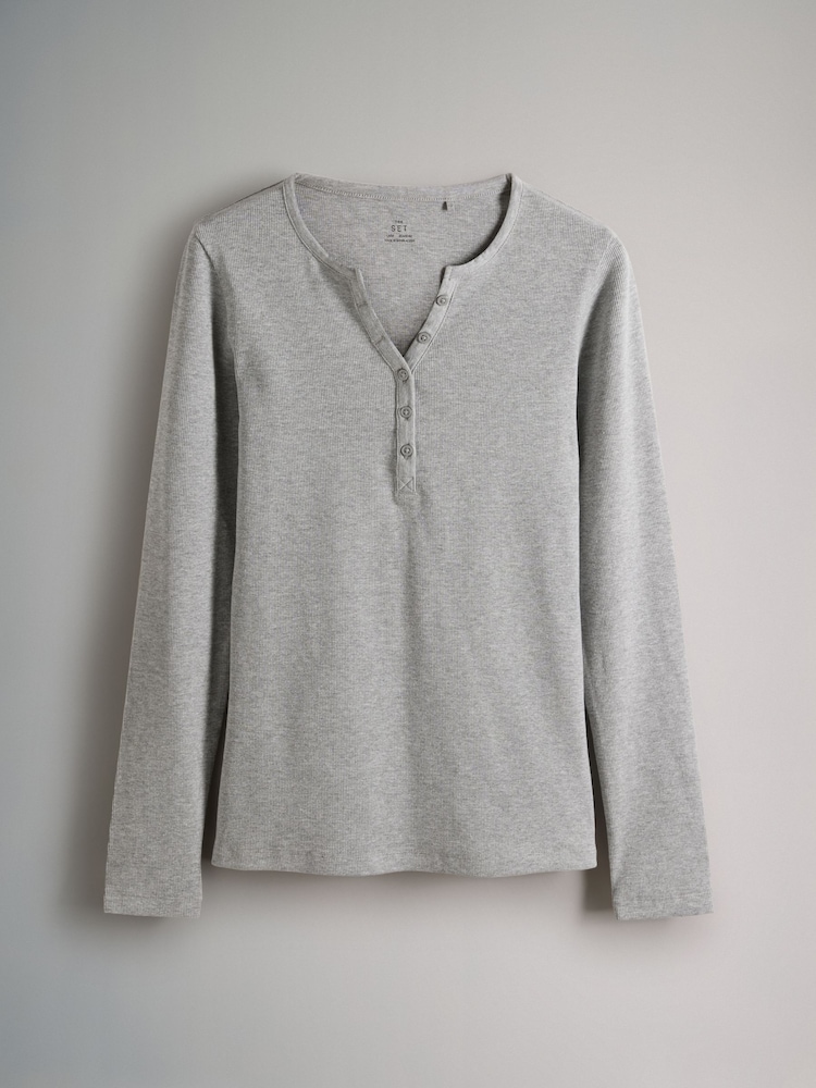 The Set Black/White/Light Grey/Taupe Brown 4 Pack Ribbed Henley Long Sleeve T-Shirts - Image 9 of 9