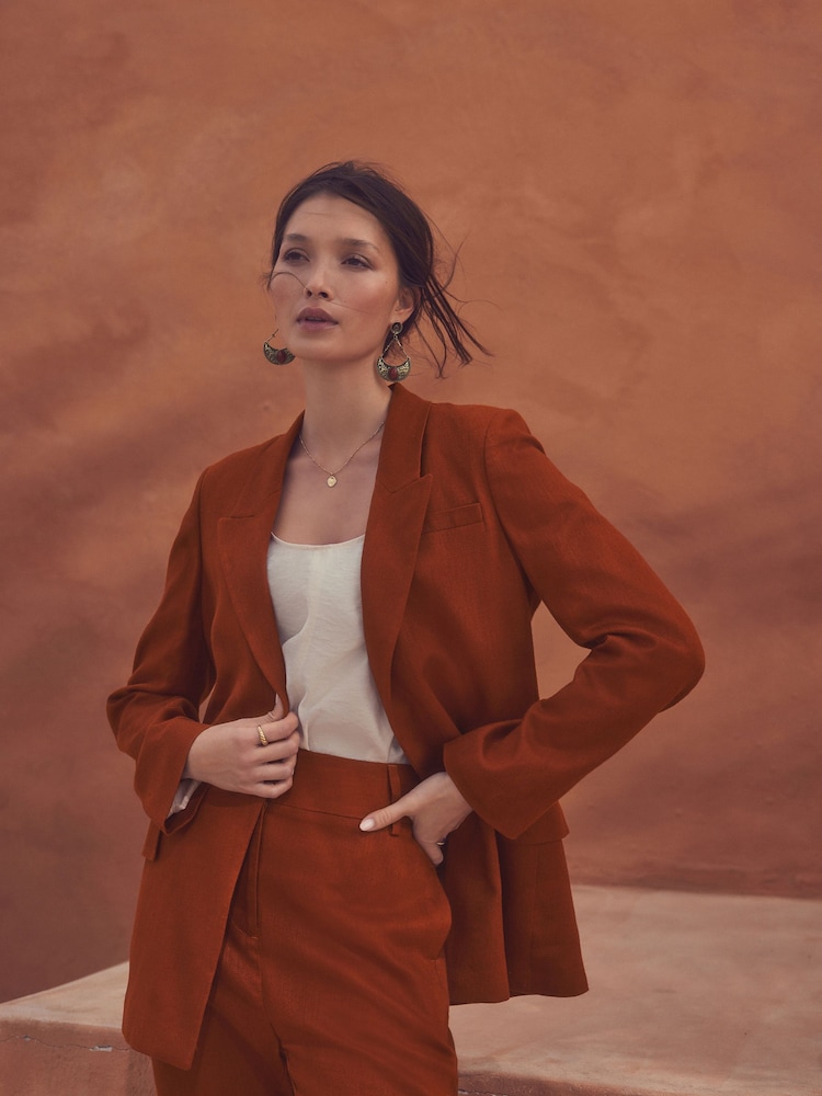 Roestbruin - Tailored Blazer With Linen - Image 1 of 6