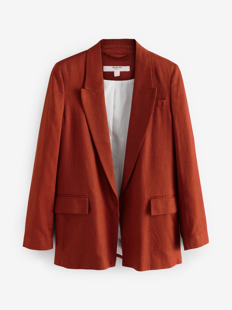 Roestbruin - Tailored Blazer With Linen - Image 5 of 6
