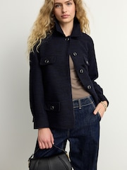 Navy Boucle Button Up Shacket - Image 1 of 8