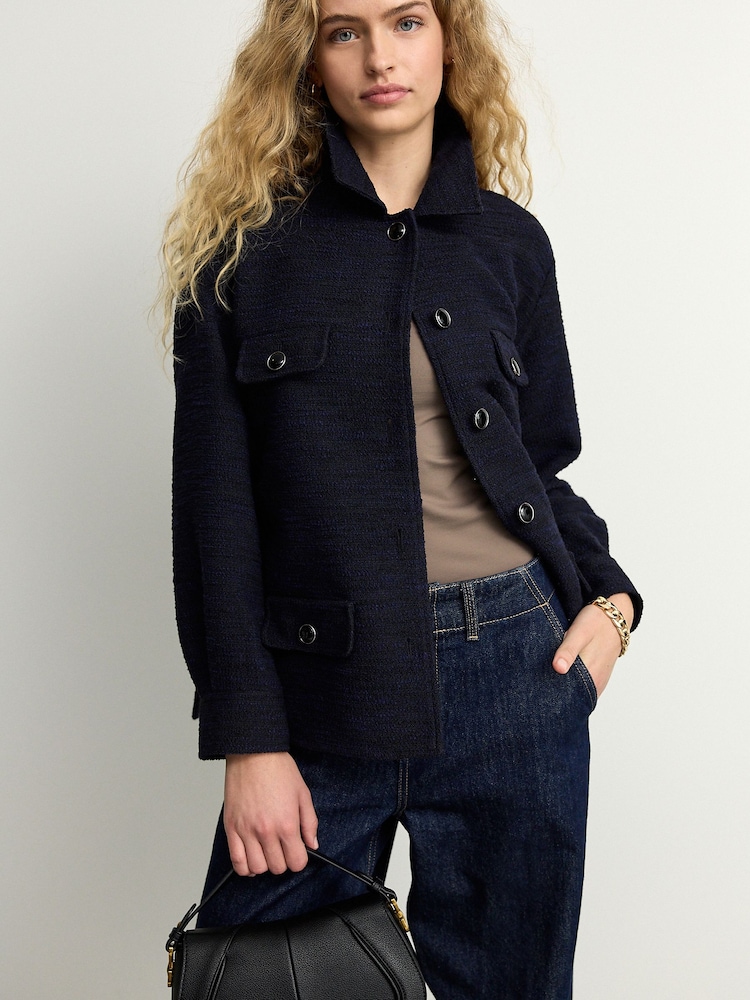 Navy Boucle Button Up Shacket - Image 1 of 8