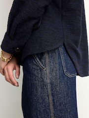 Navy Boucle Button Up Shacket - Image 5 of 8