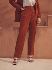 Marron rouille - Pantalon large à dos élastique avec lin - Image 2 de 7