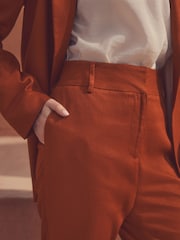 Marron rouille - Pantalon large à dos élastique avec lin - Image 4 de 7