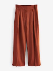Marron rouille - Pantalon large à dos élastique avec lin - Image 5 de 7