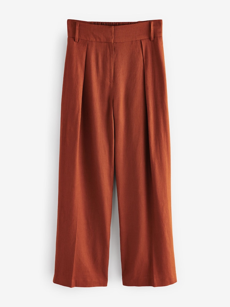 Marron rouille - Pantalon large à dos élastique avec lin - Image 5 of 7