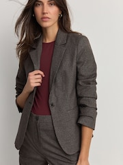 Brown Tailored Checked Single Breasted Blazer - Image 1 of 7