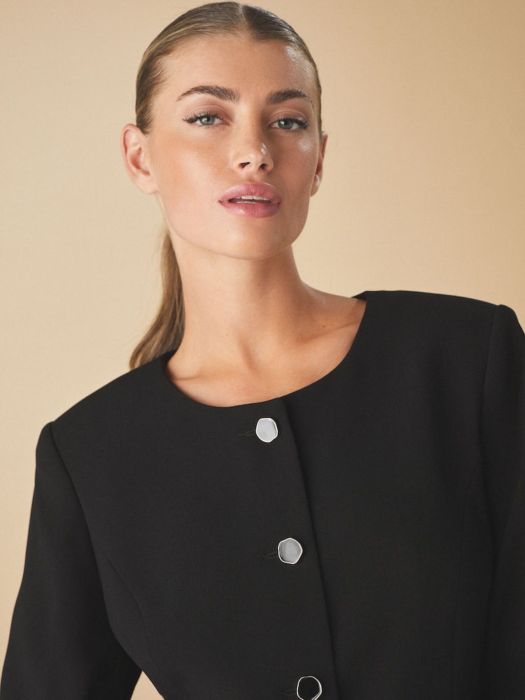 Noir - Button Through Collarless Blazer - Image 4 of 7