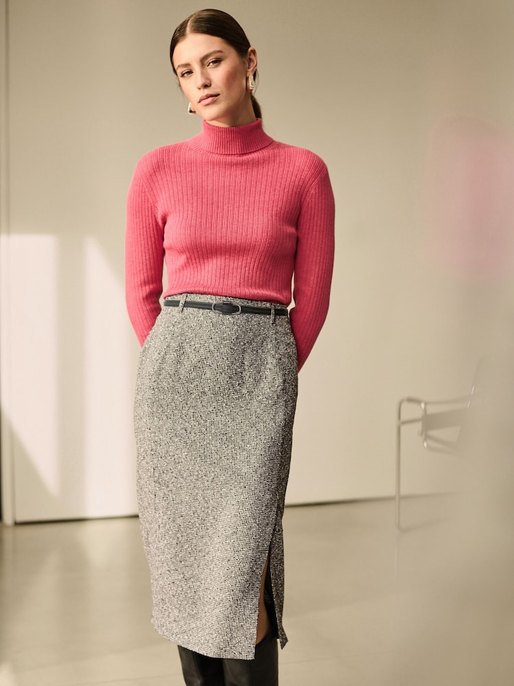 Noir/Blanc - Boucle Mono Textured Pencil Skirt - Image 1 of 8