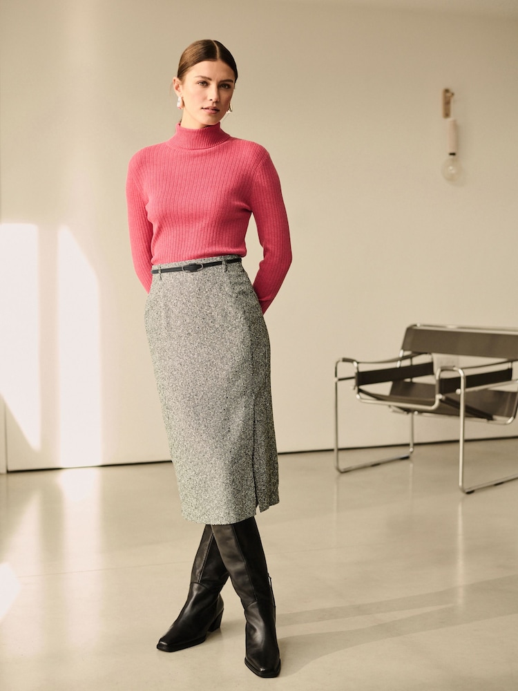 Noir/Blanc - Boucle Mono Textured Pencil Skirt - Image 2 of 8