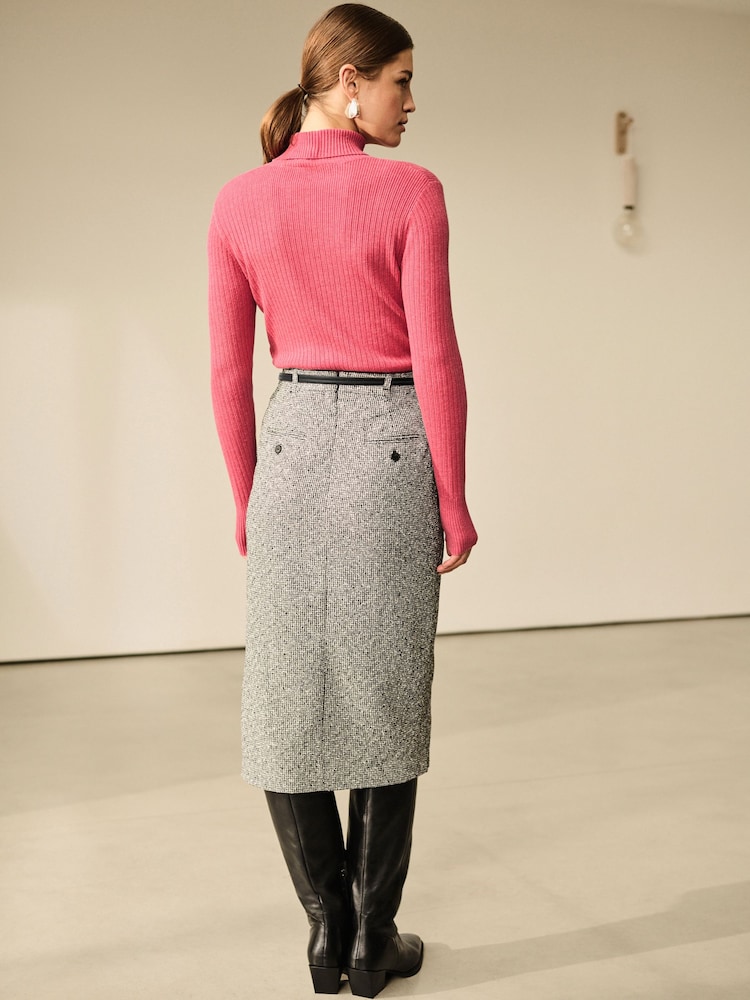 Noir/Blanc - Boucle Mono Textured Pencil Skirt - Image 3 of 8