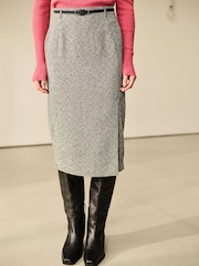 Noir/Blanc - Boucle Mono Textured Pencil Skirt - Image 4 of 8