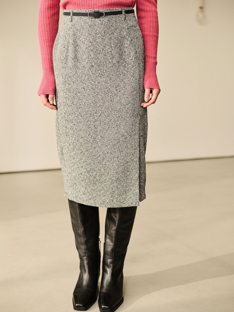 Noir/Blanc - Boucle Mono Textured Pencil Skirt - Image 4 of 8