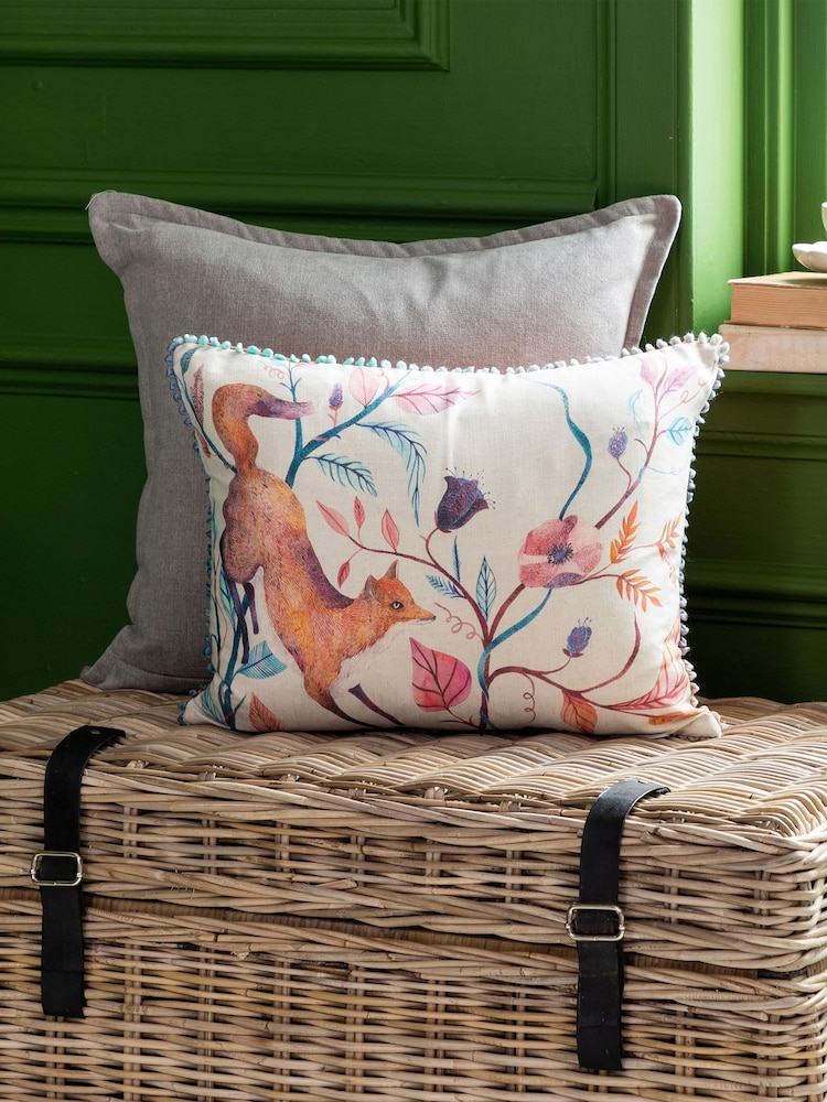 Voyage Maison Linen Frieda Fox Pom-Pom Cushion - Image 1 of 3