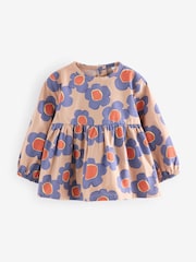 Purple All Over Printed Floral Canvas Long Sleeve 100% Cotton Dress - Image 1 of 1
