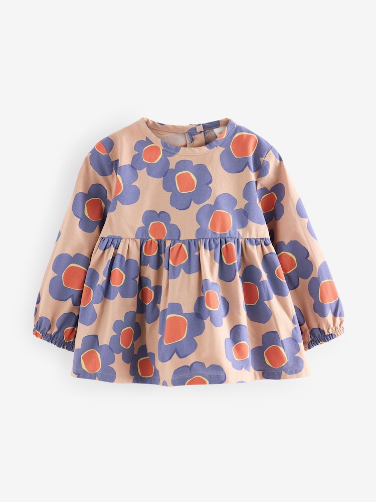 Purple All Over Printed Floral Canvas Long Sleeve 100% Cotton Dress - Image 1 of 1