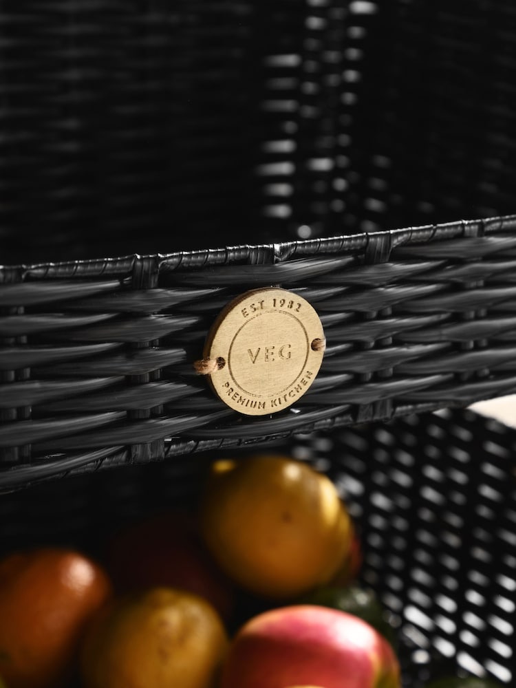 Set of 2 Black Plastic Wicker Kitchen Storage Baskets - Image 3 of 6