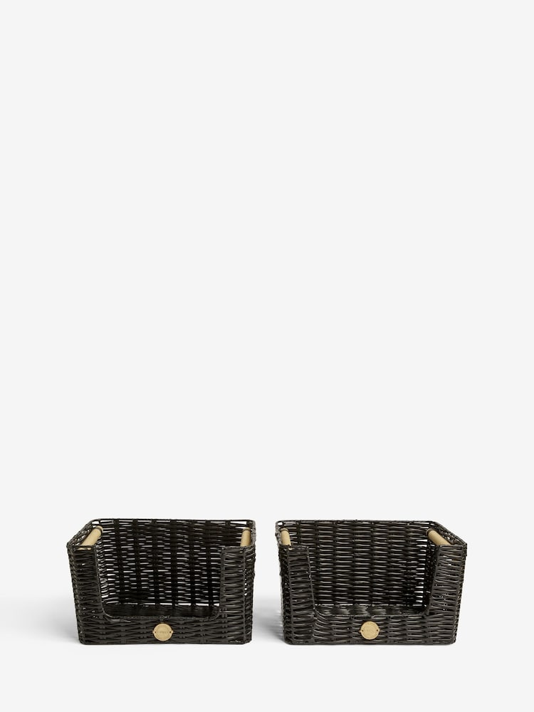 Set of 2 Black Plastic Wicker Kitchen Storage Baskets - Image 4 of 6
