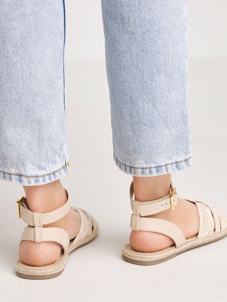 Simply Be Natural Raffia Two Part Flat Sandals in Wide Fit - Image 2 of 4