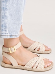 Simply Be Natural Raffia Two Part Flat Sandals in Extra Wide Fit - Image 1 of 4